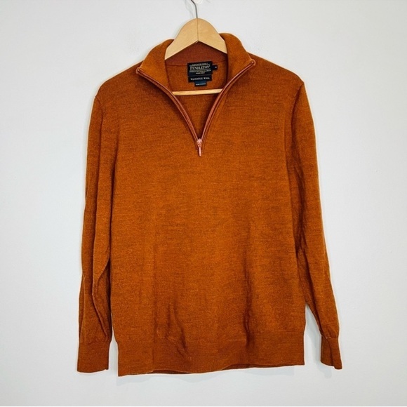 Pendleton Rust Orange 1/4 Zip Merino Wool Sweater Medium - Picture 2 of 8